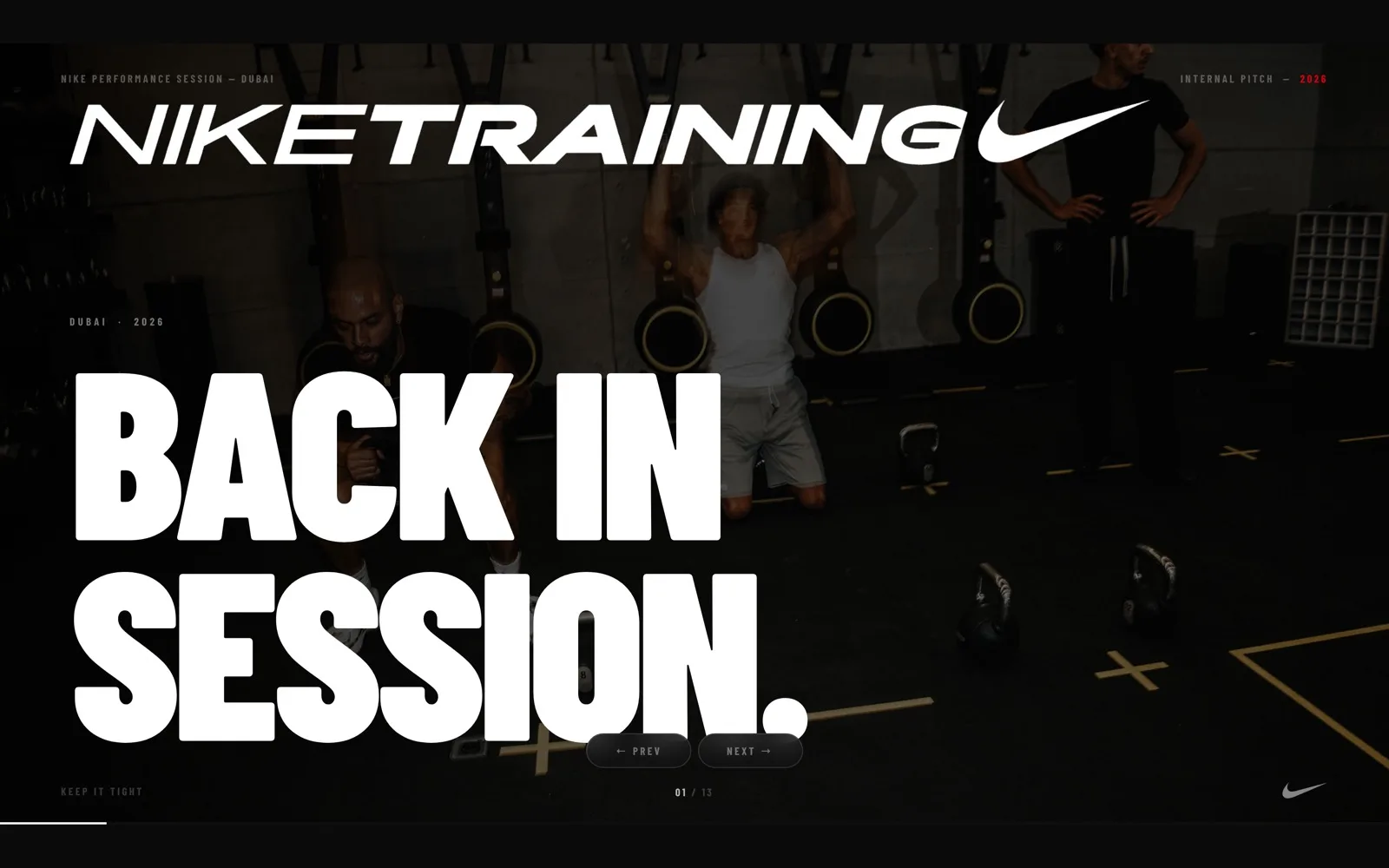Nike Performance Session Dubai pitch deck cover